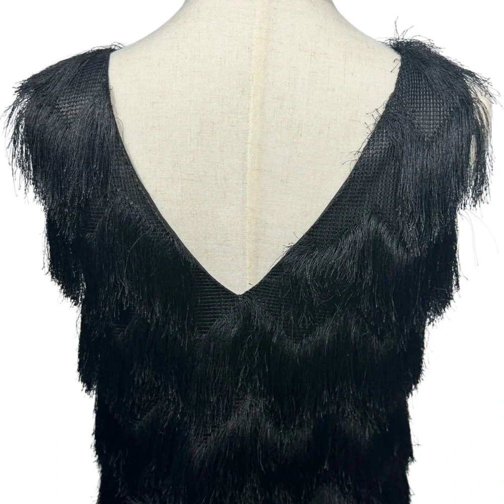 ZARA BASICS Women's Black Fringe Crewneck Pullover Tank‎ Top Cropped Sz S - Picture 9 of 11
